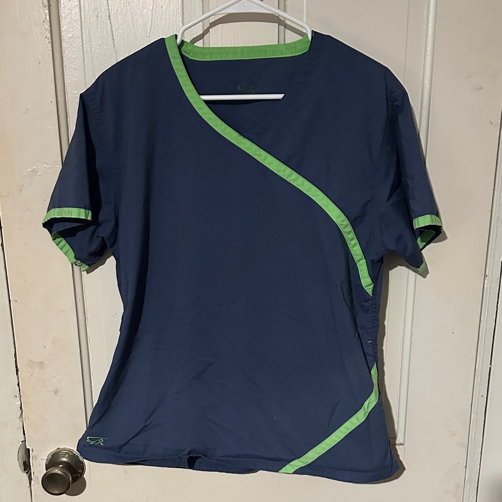 Stylish Navy and Green Women's Scrub Top